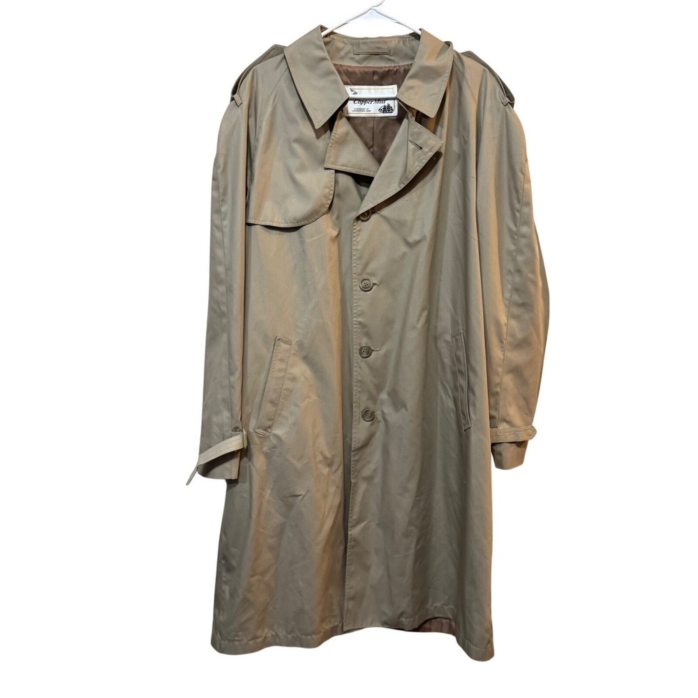 Clipper Mist Trench Coat Mens 44 Reg Tan Excellent Vintage Londontown Epaulets